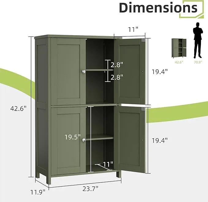 Vongrasig Modern Bathroom Storage Cabinet for Small Spaces: Slim Floor Cabinet with 4 Doors & Adjustable Shelves, Freestanding Organizer for Bathroom, Kitchen Corner, or Apartment Living Room, Green - ModernBath