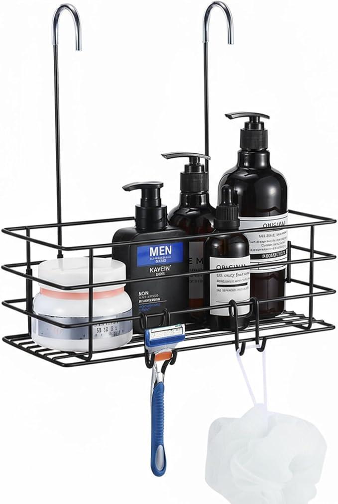 Seltomer Shower Caddy Hanging Shower Orangizer Stainless Steel Shower Rack with Hooks Over The Door, Shampoo Basket Storage (Black) - ModernBath