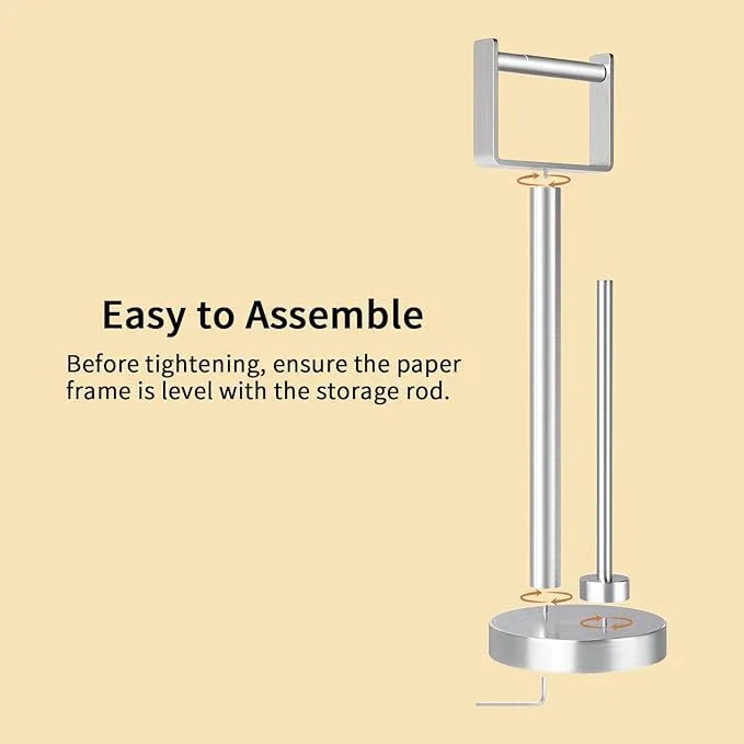 YUMORE Toilet Paper Holder Stand with Storage, Bathroom Weighted Base Floor Toilet Paper Roll Holder Free Standing for 3 Rolls, Brushed Nickel - ModernBath