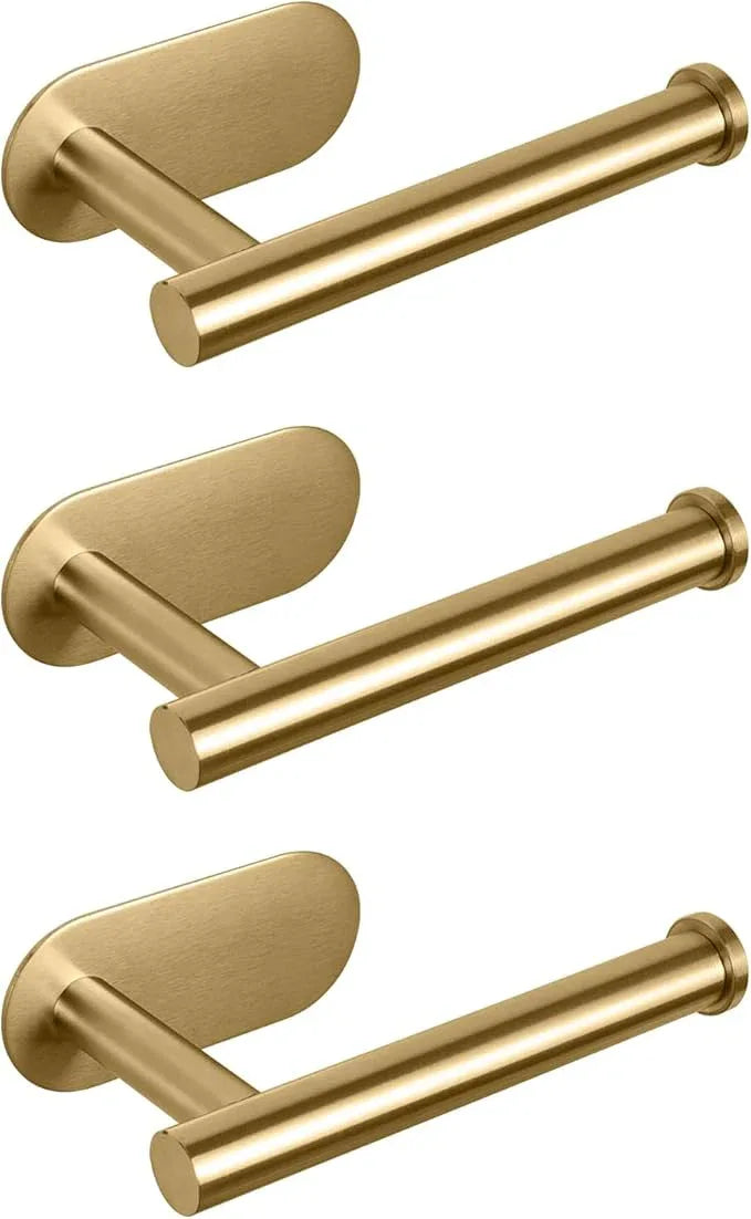 NearMoon Toilet Paper Holder Self Adhesive, Premium Thicken SUS304 Stainless Steel Rustproof Adhesive Toilet Roll Holder no Drilling for Bathroom, Kitchen, Washroom (3 Pack, Brushed Gold) - ModernBath