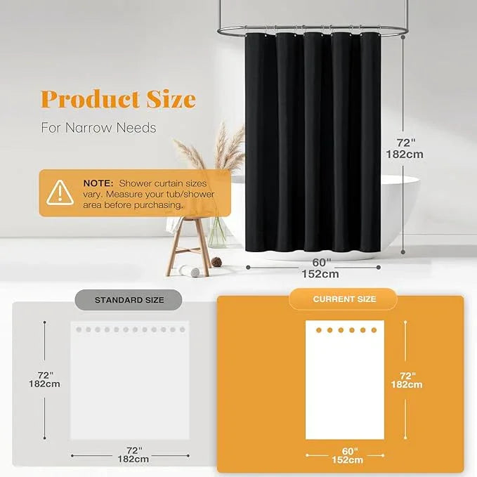 BTTN 60 Inch Stall Fabric Shower Curtain - Linen Textured Weighted Water Repellent Shower Curtain Set with 10 Plastic Hooks, Narrow Spa Luxury Curtains for Bathroom Showers and Bathtubs(60x72, Black) - ModernBath
