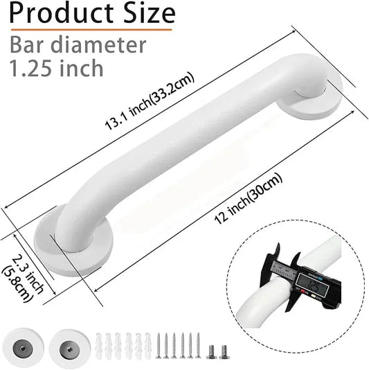 Rackickyer Shower Grab Bar, 2 Pack 12 Inch White Bathroom Grab Bar, 1.25" Diameter 304 Stainless Steel Anti-Slip Grab Bars for Bathtubs and Showers, Handicap Shower Grab Bar for Seniors Elderly - ModernBath