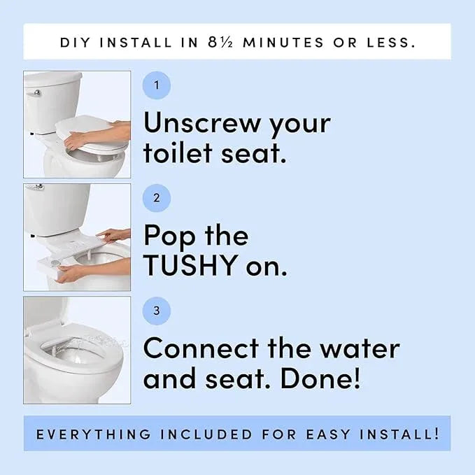 TUSHY Fresh Cool Water Bidet: Ultra Slim Toilet Seat Attachment (Non-Electric Self-Cleaning Hygienic Nozzle) Easy DIY Install <10 Min (Adjustable Water Pressure Control), Matte Brass Knob - ModernBath