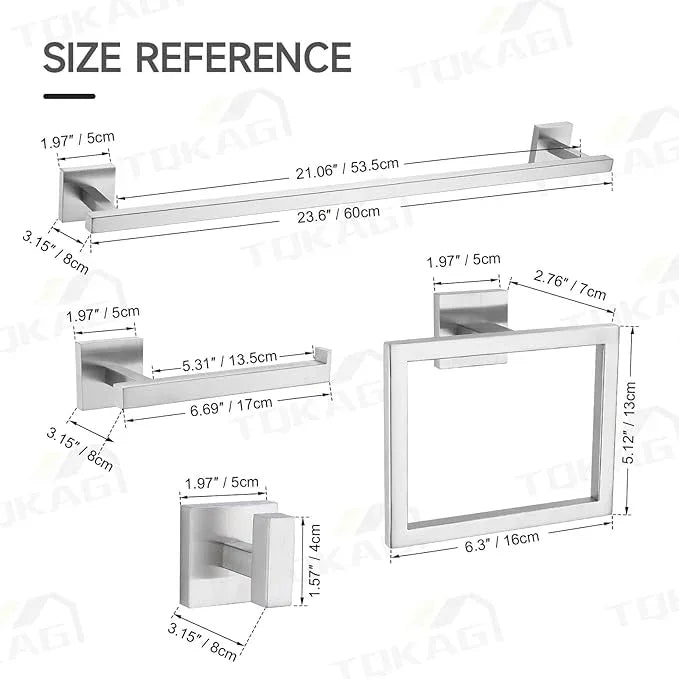 TQKAG 5-Piece Bathroom Hardware Set Brushed Nickel Classic Wall Mounted SUS304 Stainless Steel Bathroom Accessories Set 23.6" Towel Rack for Bathroom, Brushed Nickel - ModernBath