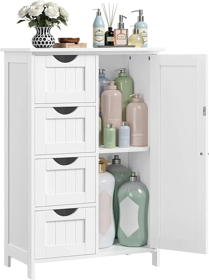 VASAGLE Storage Cabinet with Drawers, Freestanding Floor Cabinet with Door, 11.8 x 21.7 x 32.3 Inches, Adjustable Shelf, for Bathroom, Living Room, Kitchen, Cloud White ULHC041WH01S - ModernBath