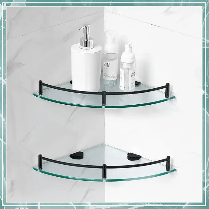 Crowye 4 Pcs Corner Shower Shelf 2-tier Glass Corner Shelf Stainless Steel Wall Mounted Bathroom Organizer for Storing Shower Gel Shampoo Brush, 9.25 Inches (Black) - ModernBath