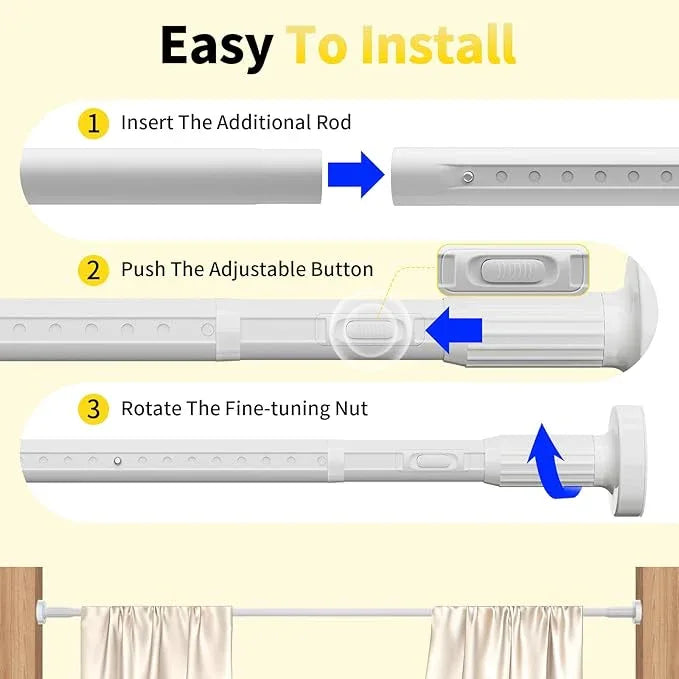 Treije Tension Curtain Rod 39-173In, Outdoor Extra Long Curtain Rod No Drilling for Window or Bathroom Patio, Adjustable Heavy Duty Shower Curtain Rod, Easy to Install, Never Rust, Non-Slip-White - ModernBath