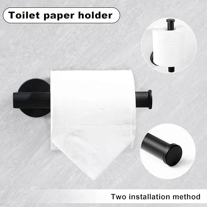 10Pcs Bath Towel Bar Set, Includes 23.6 & 16 Inch Towel Bars, Hooks, Rings & Toilet Paper Holder - Black - ModernBath