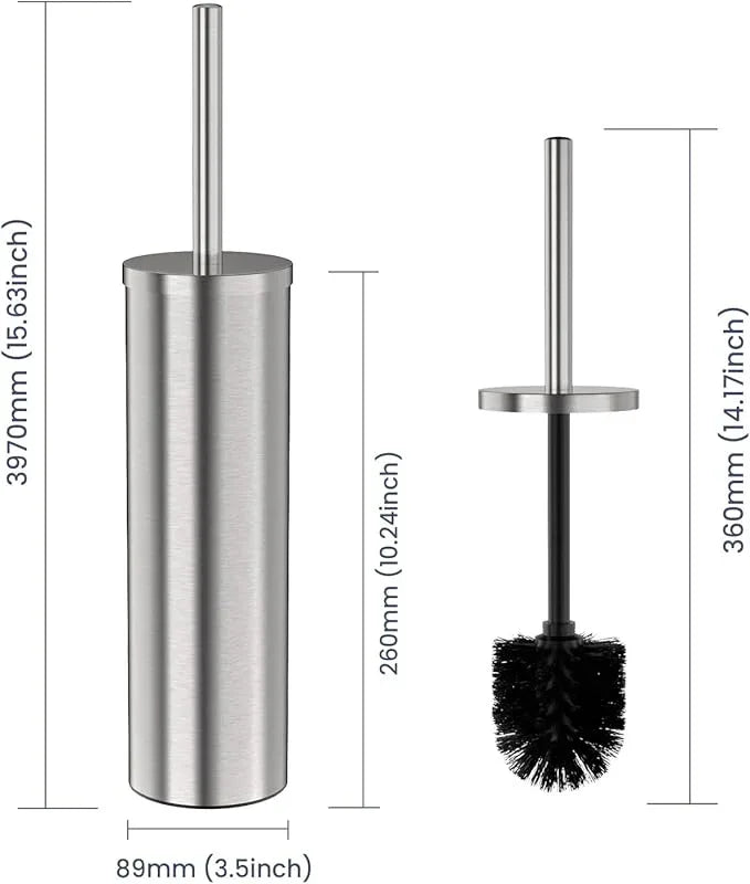 DOWRY Stainless Steel Freestanding Toilet Bowl Brush and Holder with Long Handle for Bathroom Storage Organization,Sturdy Deep Cleaning Toilet Bowl Cleaner,Nickel Round - ModernBath