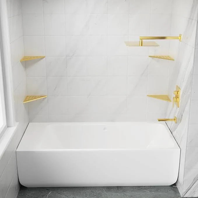 POPFLY 10 Inch Gold Corner Shower Shelf 2 Pack, 304 Stainless Steel Bathroom Shelves for Tiled Wall, No Drilling Recessed Organizer, Luxurious Floating Shower Shelf with Anti-Slip Design, PF7501G - ModernBath