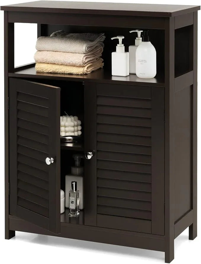GLACER Bathroom Floor Cabinet, Wooden Storage Cabinet with Double Shutter Doors & 3-Position Adjustable Shelf, Side Storage Organizer, 23.5 x 12 x 31.5 inches (Espresso) - ModernBath
