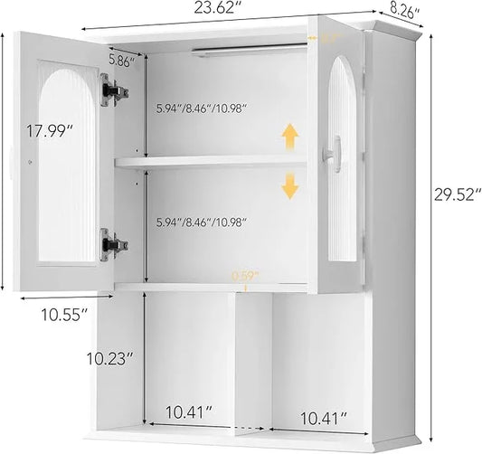 Bathroom Wall Cabinet with Lighting & Tissue Hole, Wall Mounted Glass Door Medicine Cabinet Over Toilet Storage for Laundry Room Kitchen - ModernBath
