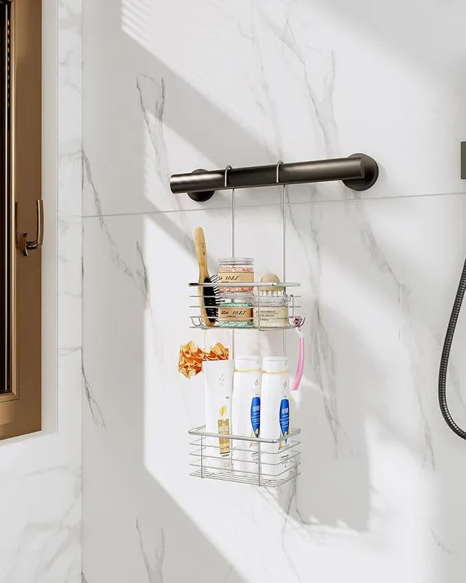 QIHS 2-Tier shower caddy hanging,shower rack,small hanging bathroom organizer,bathroom door organizer,shower caddy over shower head - ModernBath
