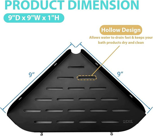 Bathroom Corner Shelf, 9" Shower Shelf Caddy, SUS304 Stainless Steel Shelf Wall Mount Corner Shelf with 2 Hooks, Matte Black