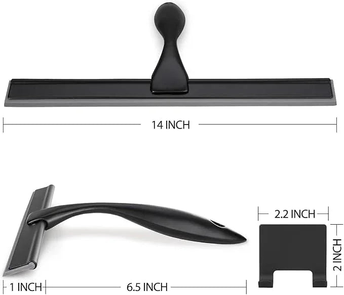 HIWARE All-Purpose Shower Squeegee for Shower Doors, Bathroom, Window and Car Glass - Black, Stainless Steel, 14 Inches - ModernBath