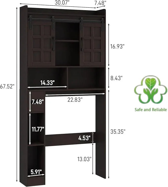 Over The Toilet Storage Cabinet, Farmhouse Storage Cabinet Over Toilet with Sliding Doors，Home Space-Saving Toilet Rack, for Bathroom, Restroom, Laundry. Espresso - ModernBath