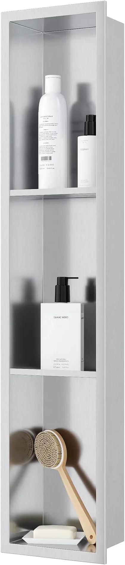 Qeke Stainless Steel Shower Niche 8" X 36", No Tile Needed Wall Niche Three-Tier, Recessed Shower Shelf for Bathroom Storage, Brushed Nickel - ModernBath