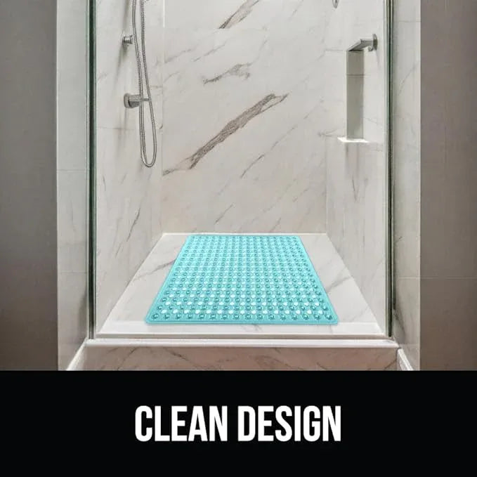 GORILLA GRIP Patented Square Shower Stall Mat, Small Bathtub Floor Mats for Stand Up Showers, Suction Cups and Drainage Holes, Machine Wash, Soft on Feet, Bathroom Accessories 21x21 Inch, Turquoise - ModernBath