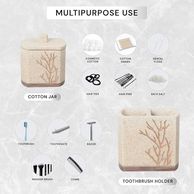 Decozen Bathroom Accessories Set 6Pcs – Soap Dispenser, Toothbrush Holder, Tumbler, Soap Dish & Cotton Swab Jar – Modern Bathroom Decor, Bath Set for Christmas Decor, Kent - ModernBath