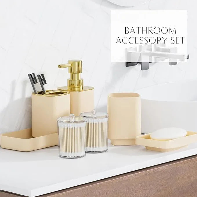 25PCS Bathroom Accessory Set, Beige Bathroom Set with Large-Capacity 4 Gallon Trash Can,Bathroom Rugs Set, Waterproof Shower Curtain, Toilet Brush, Toothbrush Holder & Soap Dispenser - ModernBath