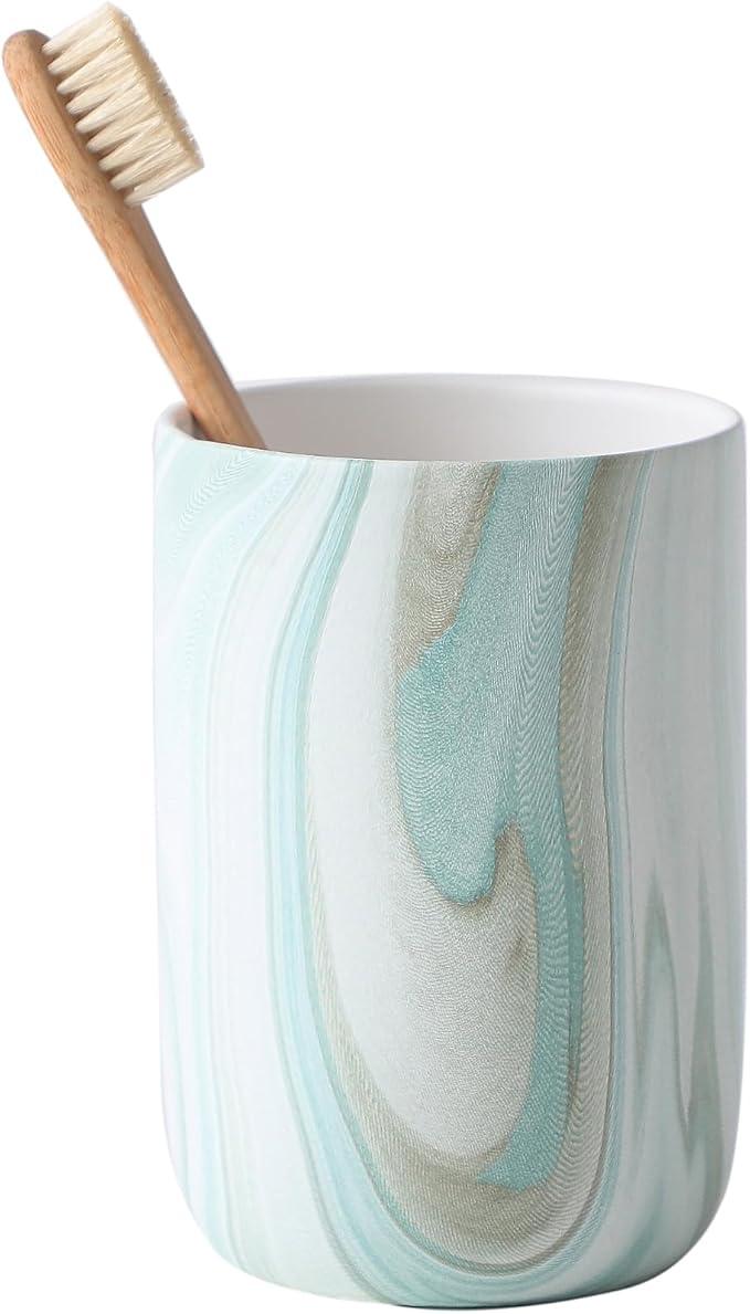 Green Marble Toothbrush Holder - Ceramic Toothbrush Holder for Bathroom, Toothbrush Toothpaste Holder, Marble Bathroom Tumbler Cups Reusable Toothbrush Mouthwash Cup, Bathroom Counter Organizer - ModernBath