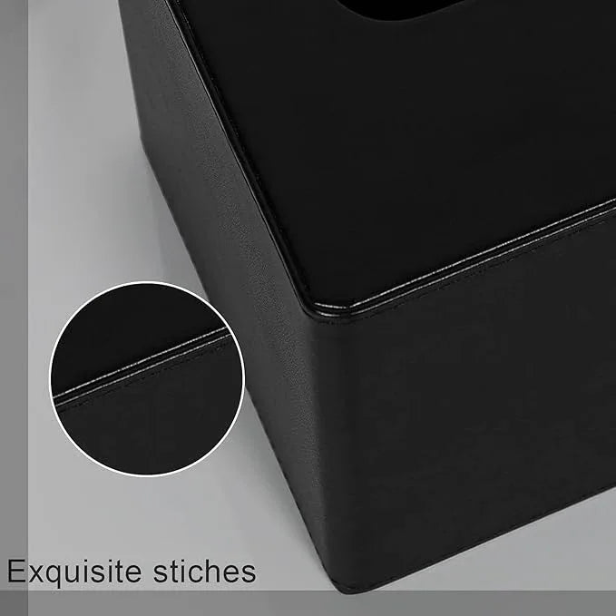 GOLRANLYE Tissue Box Cover Square PU Leather Facial Tissue Box Holder for Dresser Bathroom Decor (Black) - ModernBath