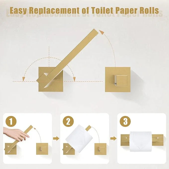 TQKAG Brushed Gold Bathroom Hardware Accessories Set 5 Pieces, Double Post Pivoting Toilet Paper Holder Set Stainless Steel Square Bathroom Towel Bar Holder Set Wall Mounted - ModernBath