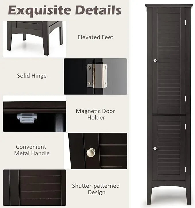 Giantex Storage Cabinet Bathroom High Cabinet with 5 Tier Shelves, Freestanding Slim Cabinet, Tall Organizer for Bathroom, Kitchen, Living Room, Narrow Floor Cabinet - ModernBath