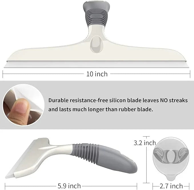 MR.SIGA Multi-Purpose Silicon Squeegee for Window, Glass, Shower Door, Car Windshield, Heavy Duty Window Scrubber, Includes Suction Hook, 10 inch, White & Gray, 2 Pack - ModernBath