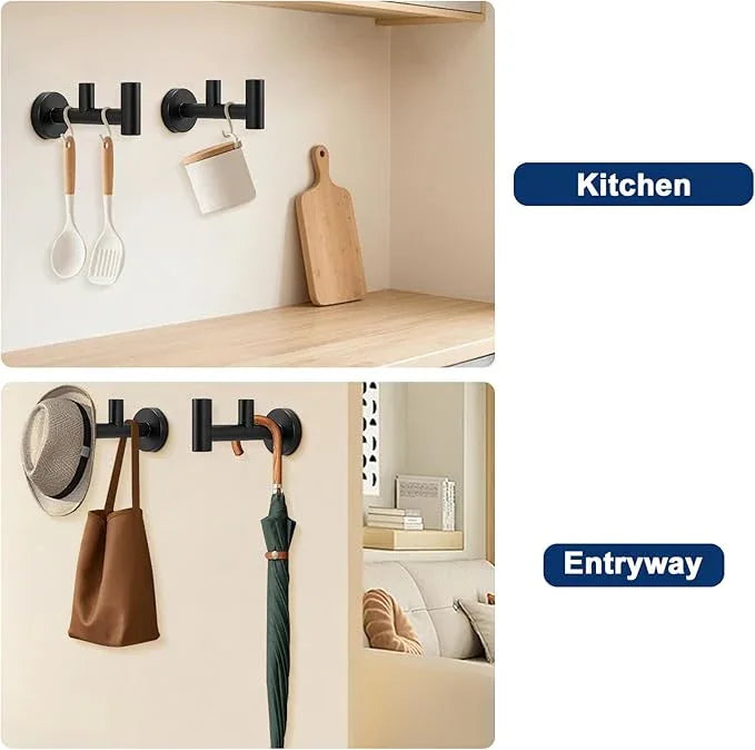 NearMoon Bathroom Double Towel Hook- SUS304 Stainless Steel Robe Towel Holder, Heavy Duty Double Coat Hook for Bathroom Livingroom Kitchen Wall Mounted (Matte Black-F, 2 Pack) - ModernBath