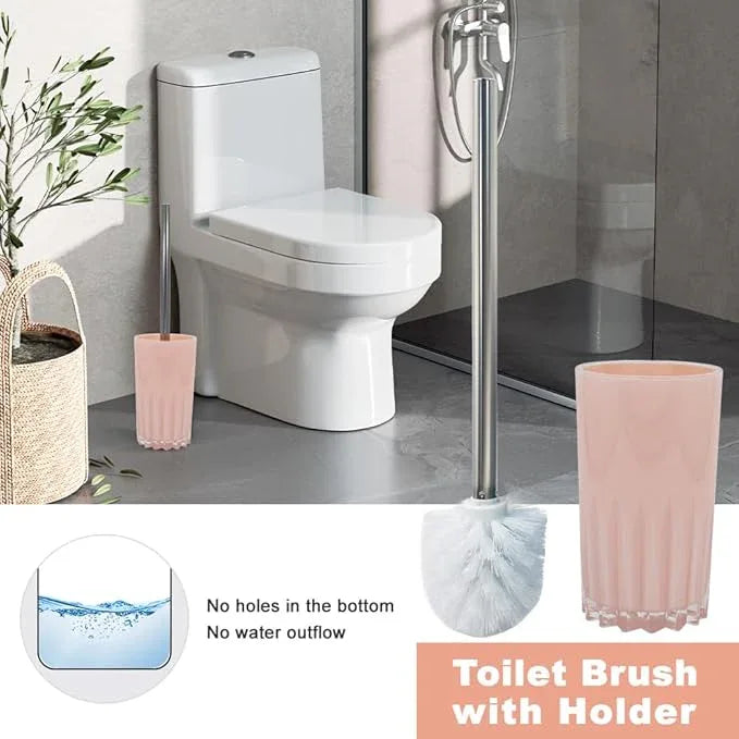 Liuonnam Bathroom Accessories Set 5-Piece Plastic Gift Set with Toilet Brush Holder, Toothbrush Holder, Toothbrush Cup, Soap Dispenser, Soap Dish(Pink) - ModernBath
