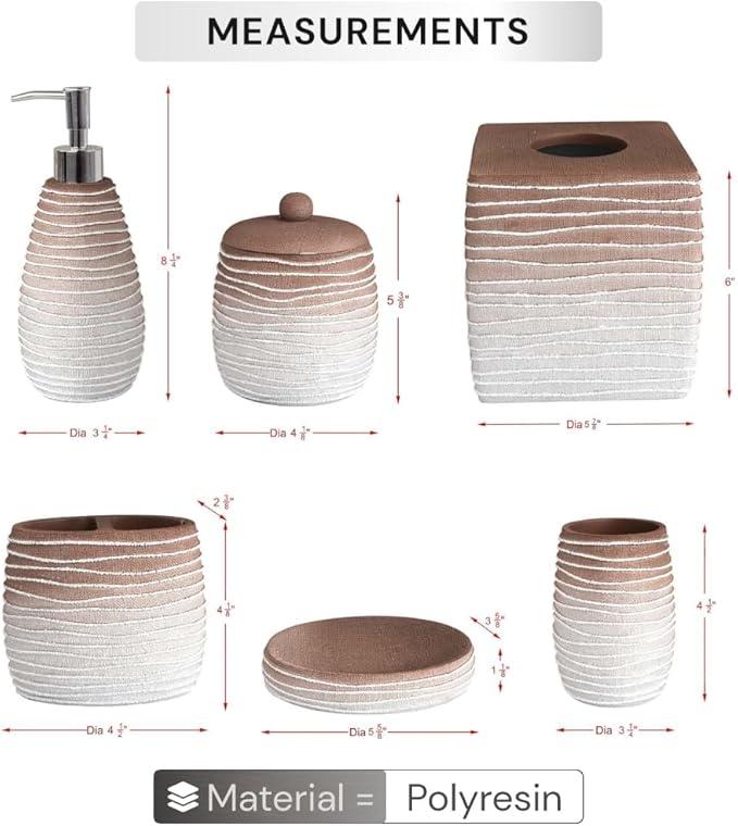 Decozen Bathroom Accessories Set 6Pcs – Soap Dispenser, Toothbrush Holder, Tumbler, Soap Dish & Cotton Swab Jar – Modern Bathroom Decor, Bath Set for Christmas Decor, Antonetta - ModernBath