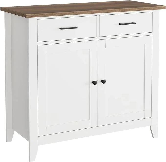 HORSTORS Kitchen Storage Cabinet, Modern Farmhouse Buffet Cabinet with Storage, Coffee Bar with 2 Drawers and 2 Doors, Floor Sideboard Buffet for Living Room, Dining Room, Bathroom, Ivory White - ModernBath