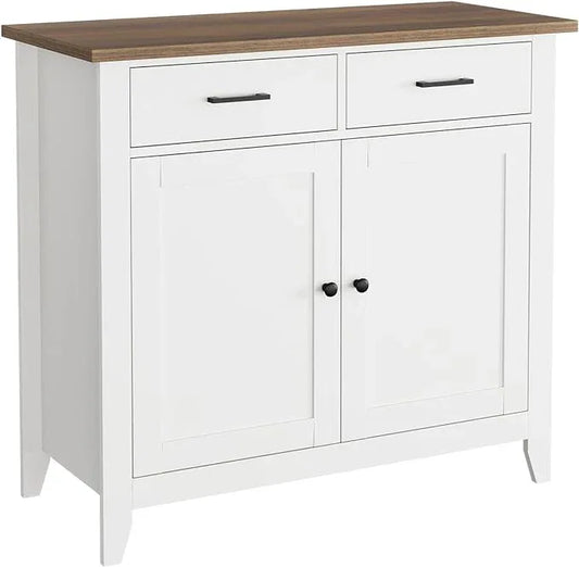 HORSTORS Kitchen Storage Cabinet, Modern Farmhouse Buffet Cabinet with Storage, Coffee Bar with 2 Drawers and 2 Doors, Floor Sideboard Buffet for Living Room, Dining Room, Bathroom, Ivory White - ModernBath