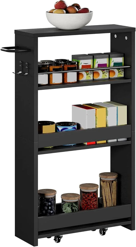 ChooChoo 4-Tier Slim Storage Cart with Handle, 5.51" W Rolling Utility Cart on Universal Wheels, Kitchen Cart Mobile Shelving Organization for Laundry Room, Bathroom & Narrow Places, Black - ModernBath