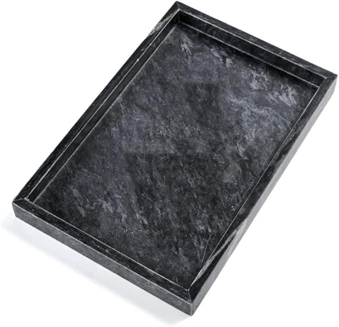 Moreast Black Marble Tray, Stone Bathroom Tray, Decorative Holder for Tissrue, Candle, Soap, Towel, Plant (Black - 10 x 6) - ModernBath