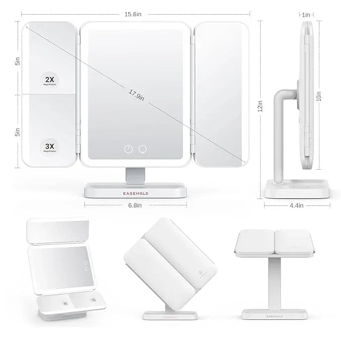 EASEHOLD Makeup Mirror with Lights, Rechargable Lighted Vanity Mirror with 116 LEDs, 1X/2X/3X Magnifying, 3-Color Mirror with LED Lights,5000 mAh Lighted Makeup Mirror, Adjustable Brightness/Angle - ModernBath