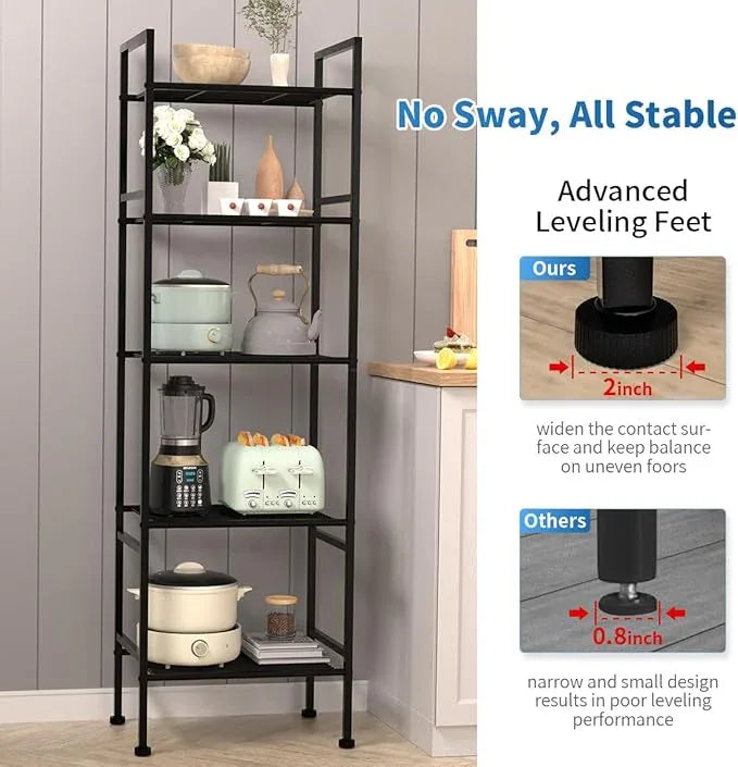 5-Tier Wire Shelving Metal Rack Shelves, Standing Storage Shelf Units Flat for Laundry Bathroom Kitchen Pantry Closet Organization (Black, 16.9" L x 12.2" W x 53.4" H) - ModernBath