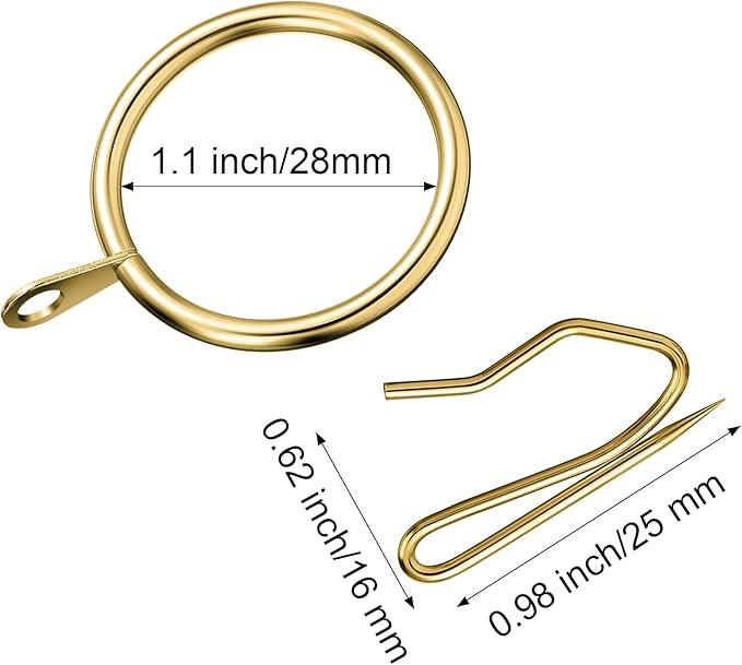 Hotop 30 Pcs Metal Drapery Curtain Rings 0.98/1.26/1.65 inch Interior Diameter and 30 Pcs Hanging Curtain Drapery Pin Hooks for Window Door Shower(Gold,25 mm) - ModernBath