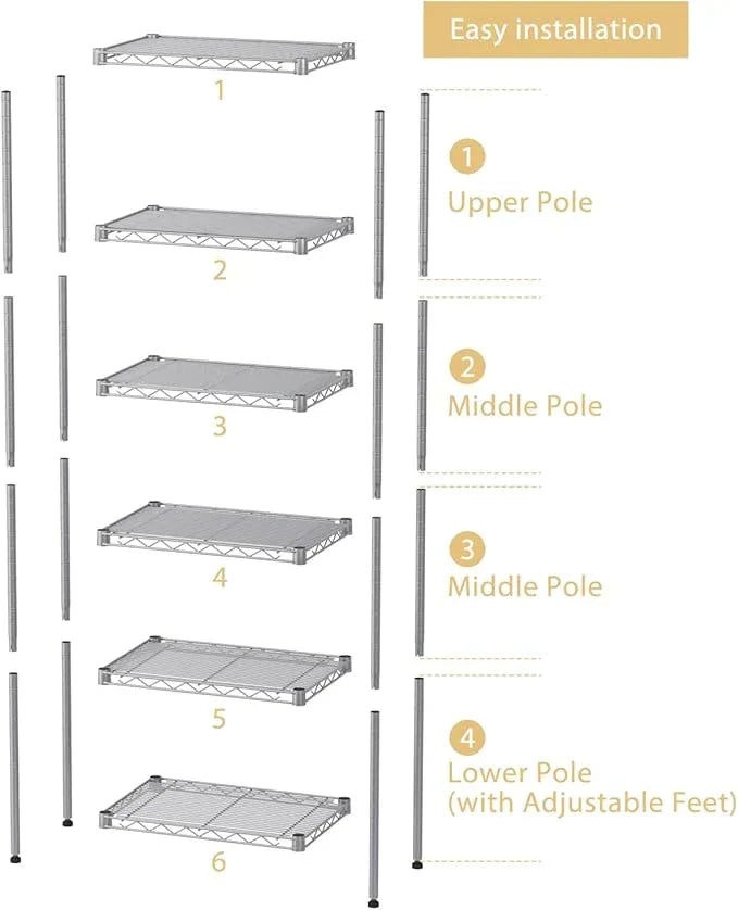 Small 5 tire Shelves Storage Wire Shelving Unit Metal Shelf Adjustable Organizers Storage Shelving for Bathroom Laundry Room Kitchen Pantry10”D x 16”W x 60.2”H Silver - ModernBath