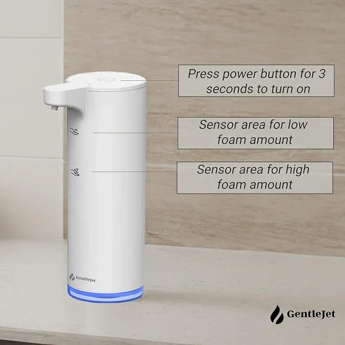 GentleJet EasyFoam Automatic Foaming Soap Dispenser - Rechargeable Automatic Soap Dispenser Touchless for Bathroom or Kitchen, Motion Sensor, 2 Levels, IPX5 Water-Resistant, 9.5oz (White) - ModernBath