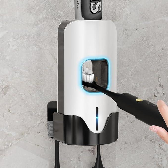 Automatic Toothpaste Dispenser Wall Mounted - Smart Touchless Toothpaste Squeezer with 3 Adjustable Levels, 2 Toothbrush Holders- for Kids and Adults, Bathroom Essentials - ModernBath