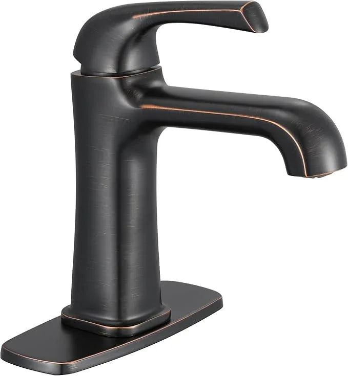 Oil-Rubbed Bronze Bathroom Faucet, Brass Single Hole Bathroom Faucets for 1 or 3 Holes, Vanity Faucet with Supply Lines and Deck Plate, Pop Up Drain - ModernBath