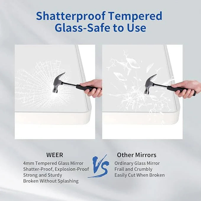 WEER White Bathroom Mirror 40X30 Inch, Rounded Rectangle White Metal Frame Mirror, Matte White Bathroom Vanity Mirror with Tempered Glass, Anti-Rust, Hangs Horizontally or Vertically - ModernBath