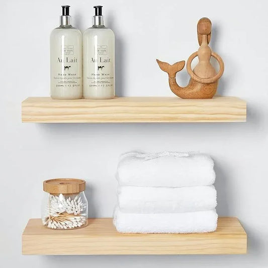 Homeforia 18 inch Natural Floating Shelf, High End Solid Real Wood 18inch Small Floating Shelves for Wall Mounted, Natural Wooden Floating Shelves, Heavy Duty Bracket, 18 X 6.5 X 1.75 in, Set of 3 - ModernBath
