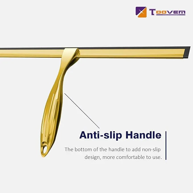 TOOVEM 14 Inch Shower Squeegee for Glass Doors, Window, Bathroom, Car Windshield, Shower Cleaning Tools with S Hook, Square Sticky Hook (Gold) - ModernBath