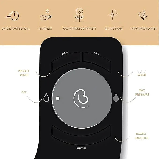 Boss Bidet Revolution Cool Water. Bidet attachment for toilet. Luxury design, bathroom bidet sprayer for toilet, auto shut off, non electric, dual nozzle, feminine wash, self cleaning. Black Tokyo. - ModernBath
