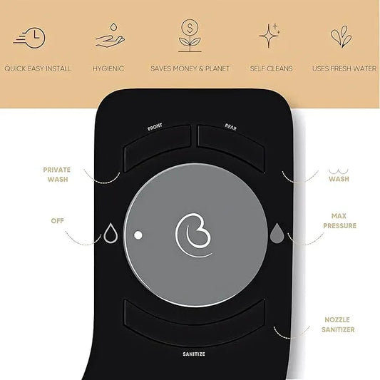 Boss Bidet Revolution Cool Water. Bidet attachment for toilet. Luxury design, bathroom bidet sprayer for toilet, auto shut off, non electric, dual nozzle, feminine wash, self cleaning. Black Tokyo. - ModernBath