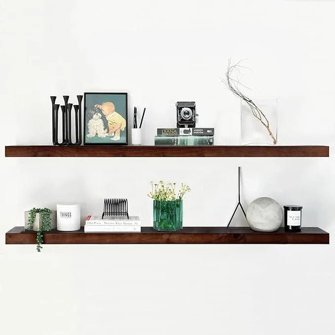 Homeforia Walnut 60 inch Floating Shelf, High End Solid Real Wood 60inch Long Floating Shelf for Wall, Dark Brown Wooden 60in Large Floating Shelves, Heavy Duty Bracket, 60 X 6.5 X 1.75 inch, Set of 3 - ModernBath