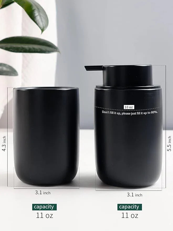Bosilunlife Soap Dispenser and Toothbrush Holder Set - 11Oz Foam Soap Dispenser Pump Ceramic Bathroom Counter Soap Toothbrush Holder Set Black Bathroom Accessories Set - ModernBath